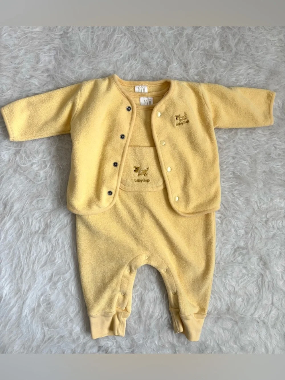 Baby GAP Gender Neutral Soft Yellow Fleece Romper with Snap Jacket
